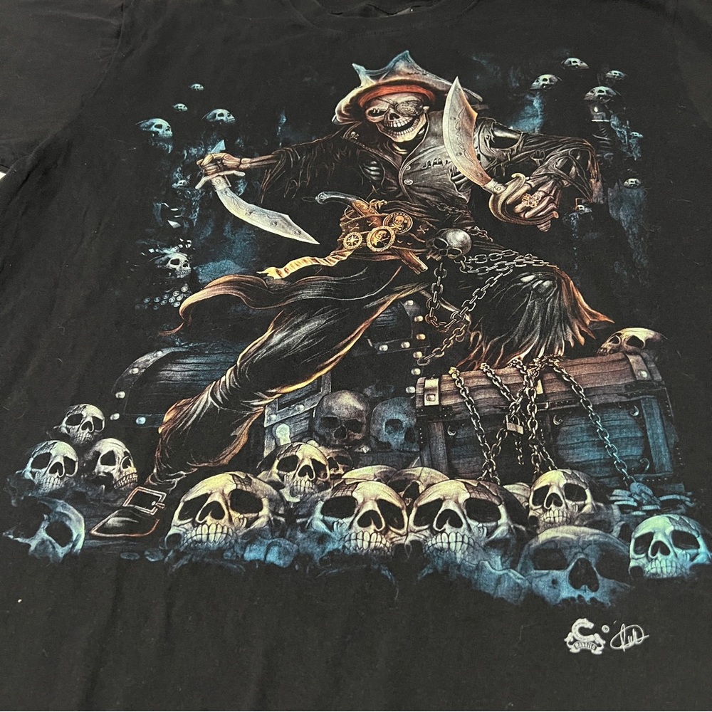 Caballo Pirate Skull Graphic Black T-Shirt L St Thomas - Picture 2 of 8